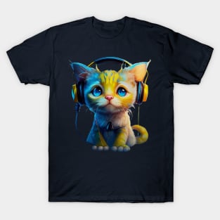 Cute kitty with headphones on T-Shirt